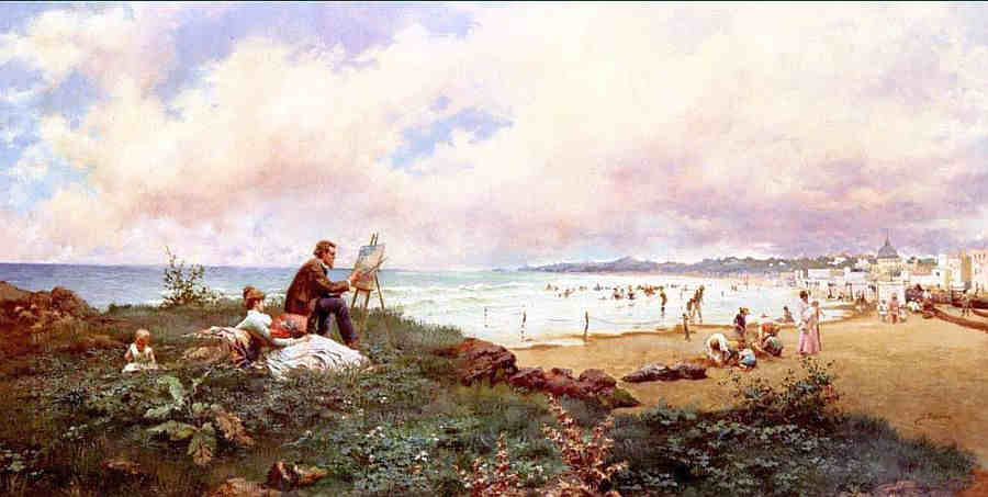 L'artiste et sa famille  sur la plage &agrave; Biarritz par Jos&eacute; Echena