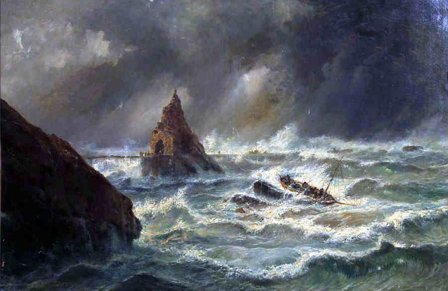 Le Rocher de la Vierge dans la temp&ecirc;te