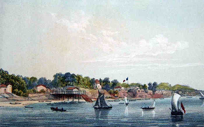 Vue du quartier de la Chapelle &agrave; Arcachon, litho 19e