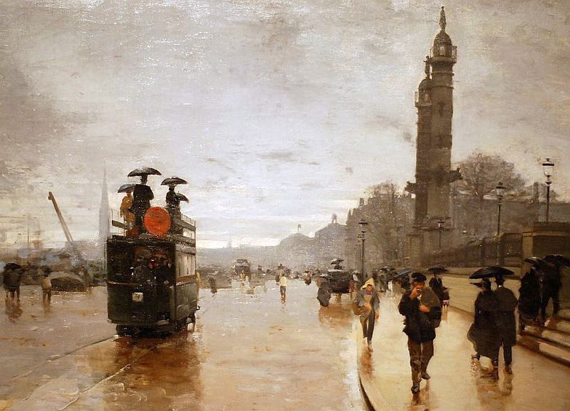 Bordeaux tramway devant quinconces temps pluie Alfred Smith 1890