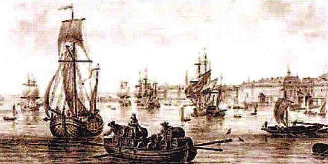 Gabardes et bateaux marchands   dans le port de Bordeaux 1776