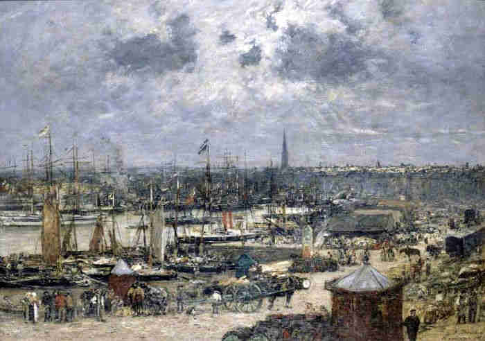 Le port de Bordeaux  vu  du quai des Chartrons par Eug&egrave;ne Boudin