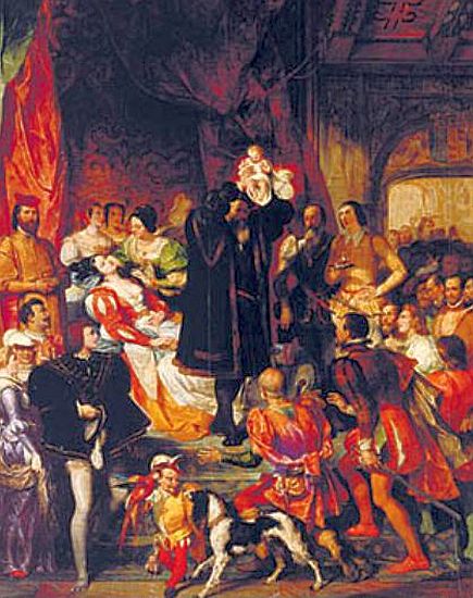 Naissance d'henri de navarre au ch&acirc;teau de Pau par Eug&egrave;ne Dev&eacute;ria