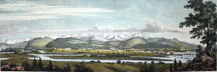 Vue des Pyr&eacute;n&eacute;es vues  depuis Pau litho 19e