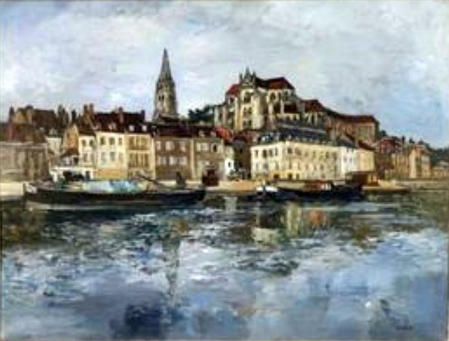 Vue d'Auxerre par Marcel Fran&ccedil;ois Leprin
