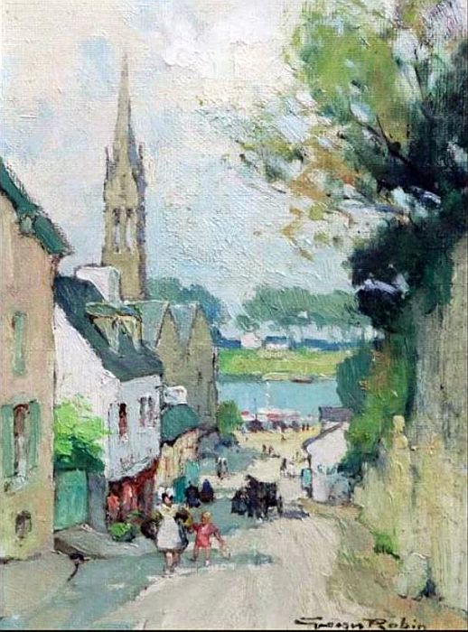 Rue de l'&eacute;glise &agrave; B&eacute;nodet par Georges Charles Robin