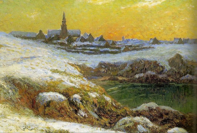 Neige &agrave; Phare du Cr&eacute;ac'h Ouessant par Henry Moret