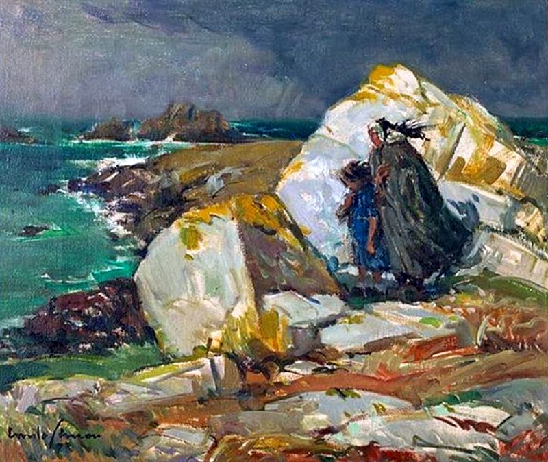 Pr&egrave;s des falaises  &agrave; Ouessant  par Emile Jules Simon