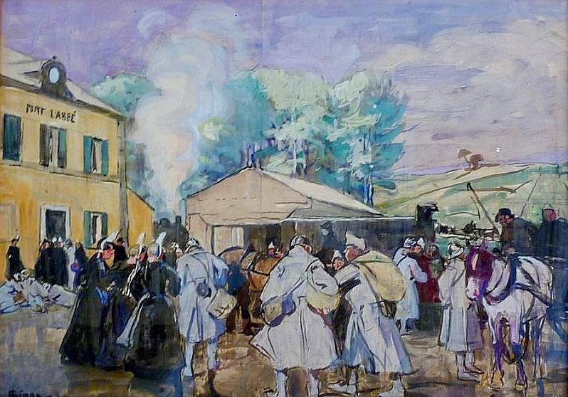 D&eacute;part permissonnaire gare de  Pont-l'Abb&eacute; par   Lucien Simon