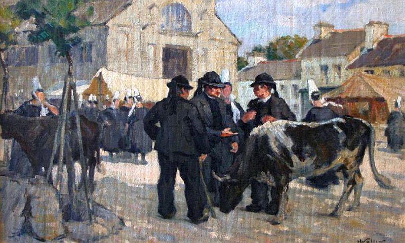 Le march&eacute; &agrave;  Pont-l'Abb&eacute; par henri Alexandre Sollier 