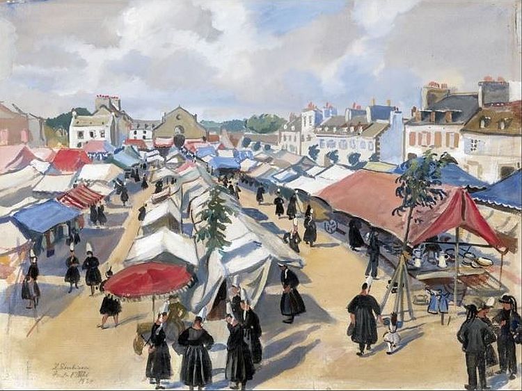 Place du March&eacute;  Pont-l'Abb&eacute; par  Zinaida Serebriakova