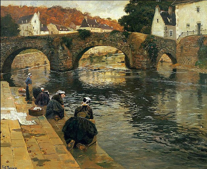 Lavandi&egrave;res au bord de l'Ell&eacute;e &agrave; Quimperl&eacute; par Fritz Thaulow