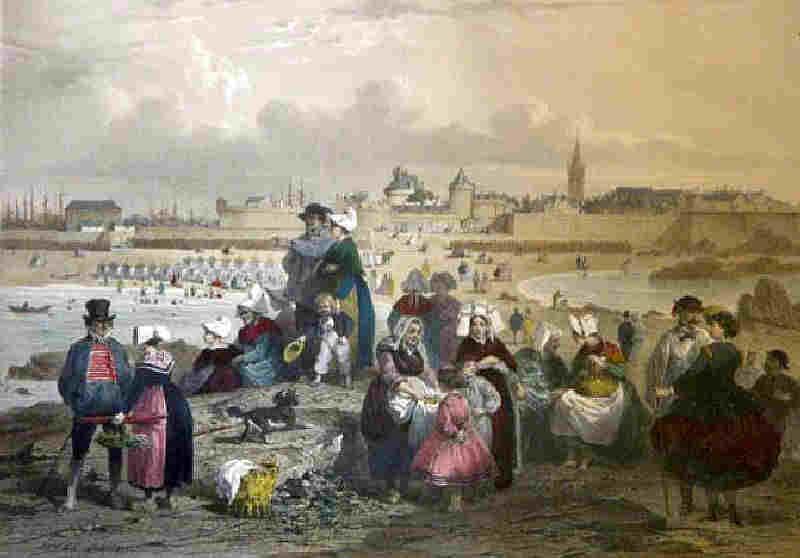 PLage des Bains &agrave; St-Malo gravure XIXe