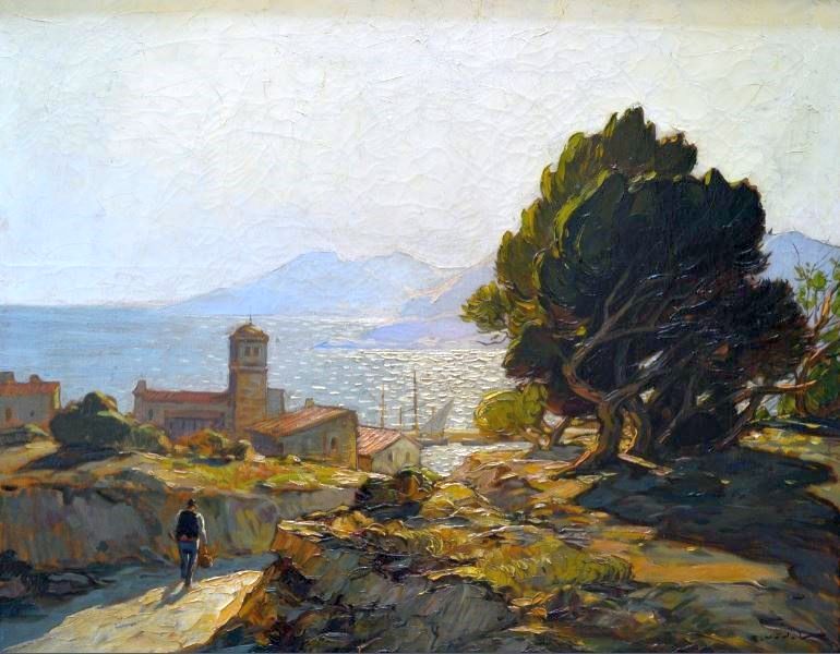 Coucher de soleil sur un village corse par Gustave Vidal