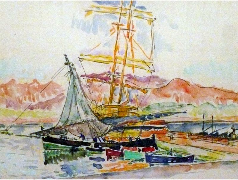Voiliers dans le port d'Ajaccio par Paul Signac