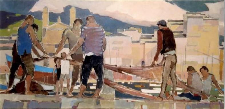P&ecirc;cheurs  sur le vieux port d'Ajaccio par Louis de Casabianca