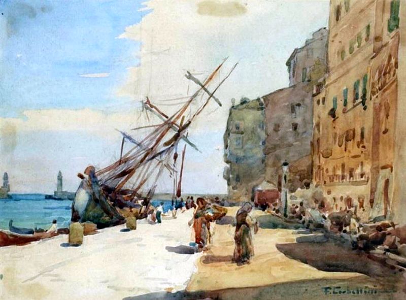 Bateau au calfatage  dans le vieux port de Bastia par Fran&ccedil;ois Corbellini