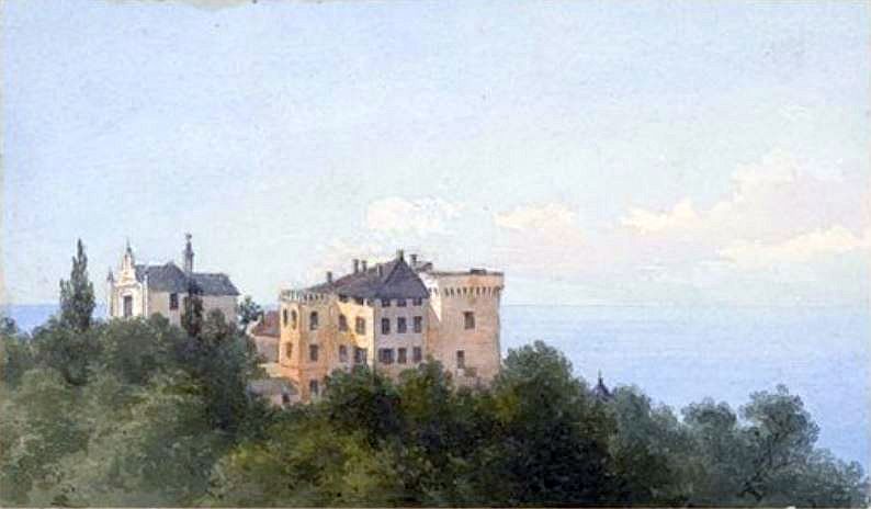 Vue du chateau Piccioli &agrave; Pino cap Corse par Charles van de Velde 