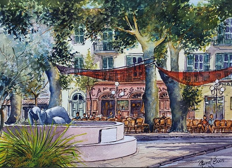 Ile Rousse, caf&eacute; des platanes par  Marcel Boos