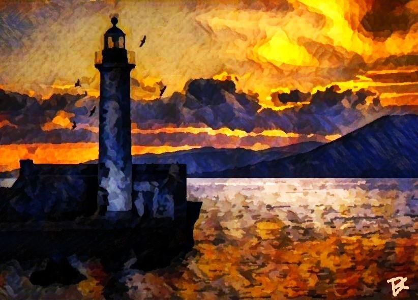 Sunse on Propriano's lighthouse by Dan Kopel