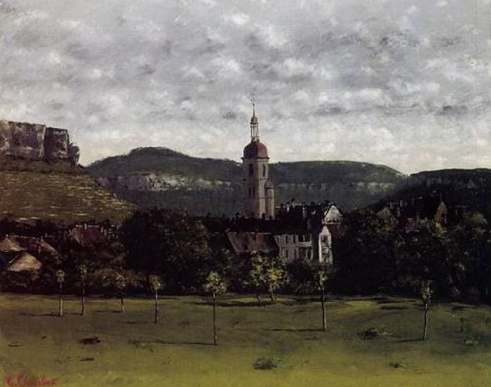 Vue d'Ornans et de l'&eacute;glise par Gustave Courbet