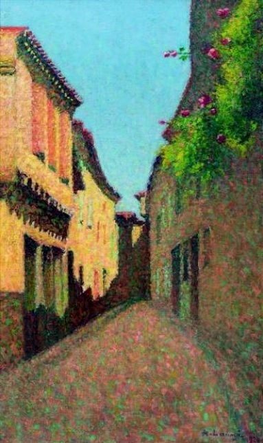 Ruelle au balcon fleuri &agrave; Alet-les-Bains par  Achille Laug&eacute;