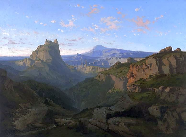 Landscape  with the castle of Monts&eacute;gur by Lluis Rigalt