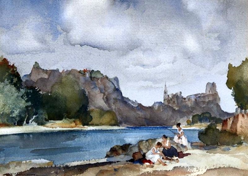 Fishing party on the Ardeche, below Aigueze by William Russell Flint
