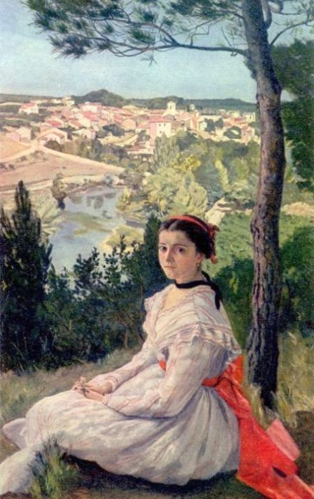 Jeune femme devant Castelnau par Fr&eacute;d&eacute;ric Bazille
