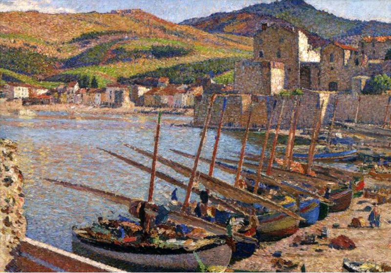 Barques catalanes dans lep ort de Collioure par  Henri Martin