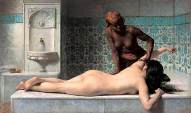 le massage, sc&egrave;ne de hammam par Edouard Debat Ponson 