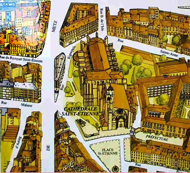 Plan du quartier de la cath&eacute;drale St-Etienne de Toulouse