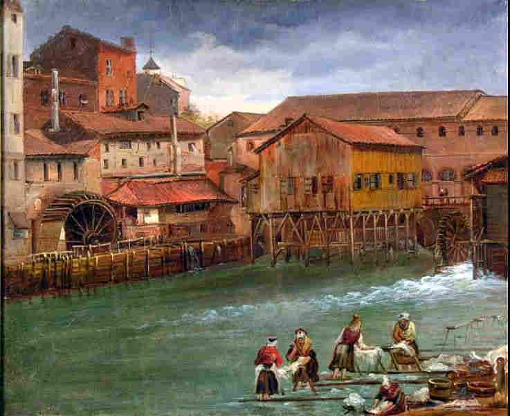 Lavandi&egrave;res au bord de la Garonnette et moulins du ch&acirc;teau narbonnais