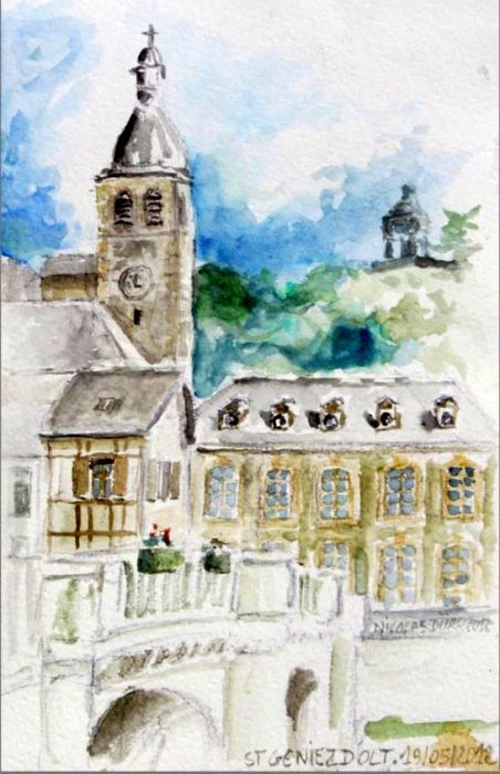 Pont, &eacute;glise et monument Talbot &agrave; St-Geniez d'Olt par Nicolas Durr