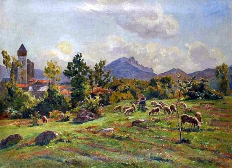 Vue de  St-Bertrand de Comminges par Ernest Auguste Levillain 