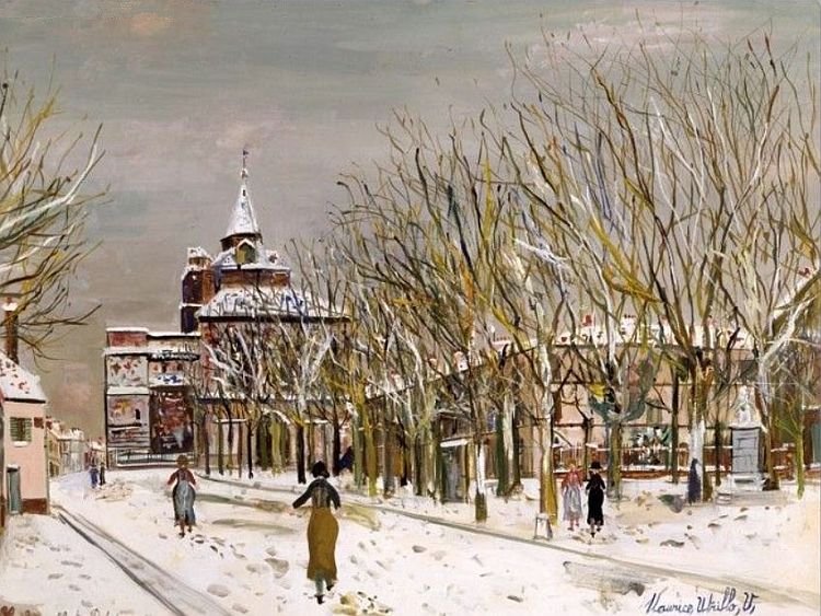 Paysage  sous la neige, la cath&eacute;drale Notre Dame de la S&egrave;de &agrave; Tarbes par Maurice Utrillo