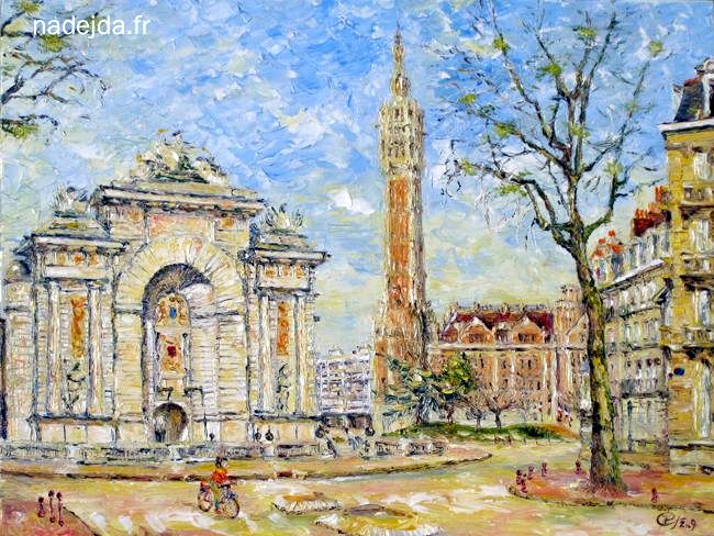 Nadejda Cl&eacute;ment-Sitnikova porte de Paris et le beffroi de Lille