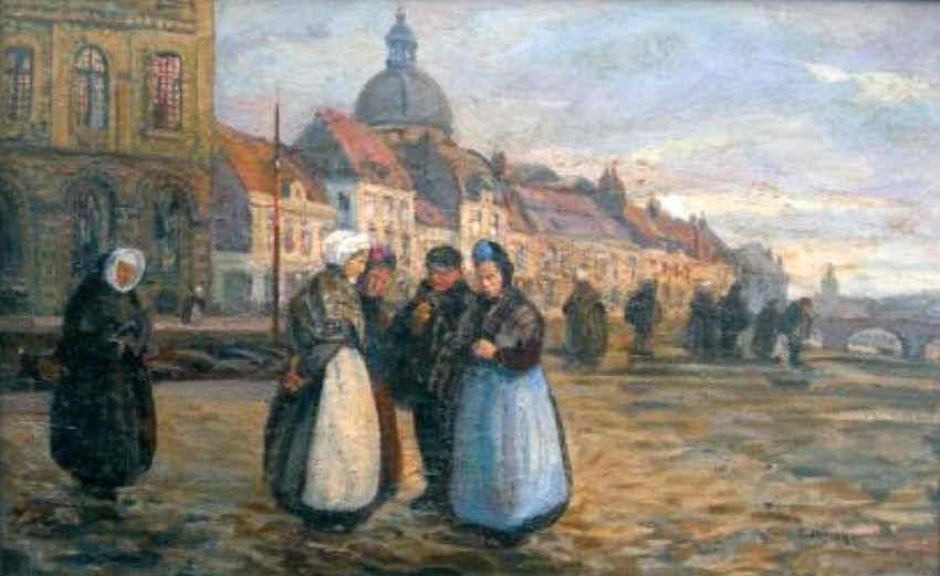 Promenade au  bord du canal, &agrave; Lille, par Edmond  Jamois