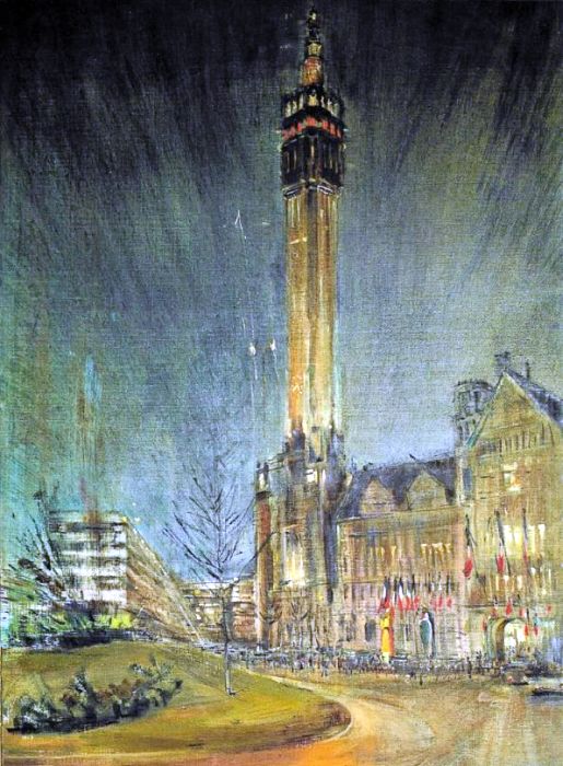 Le beffroi de l'h&ocirc;tel de  ville de Lille la nuitpar R&eacute;gis  Rigaux