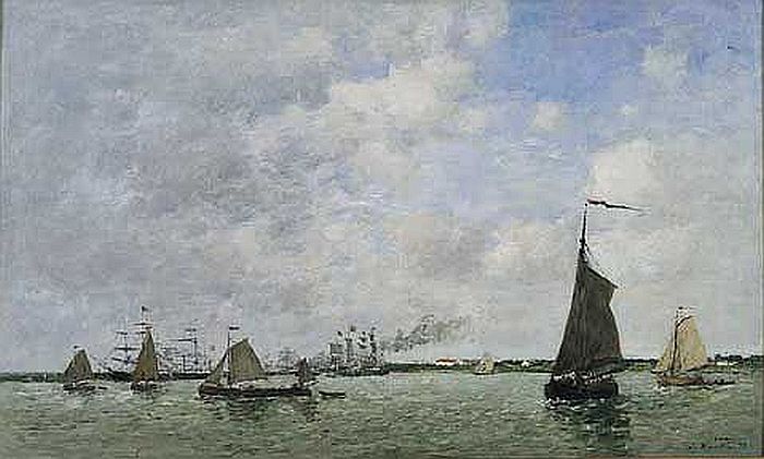 Anvers, bateaux sur l'Escaut par Eug&egrave;ne Boudin