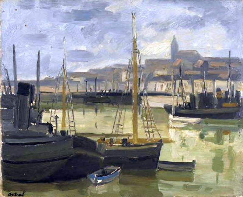 Chalutiers dans le port de Boulogne par Louis Robert Antral