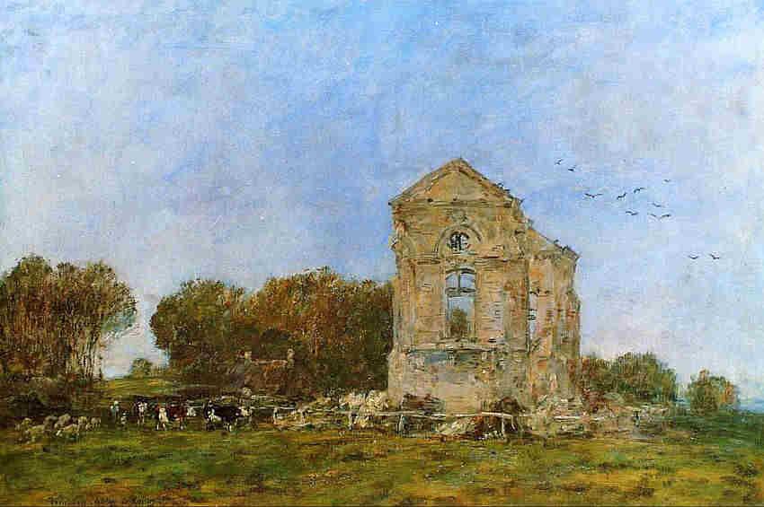 Deauville, ruine du ch&acirc;etau Lassay par Eug&egrave;ne Boudin