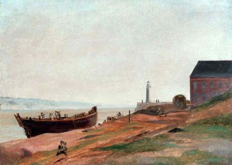 Bateau en construction &agrave; Honfleur  par Camille Corot