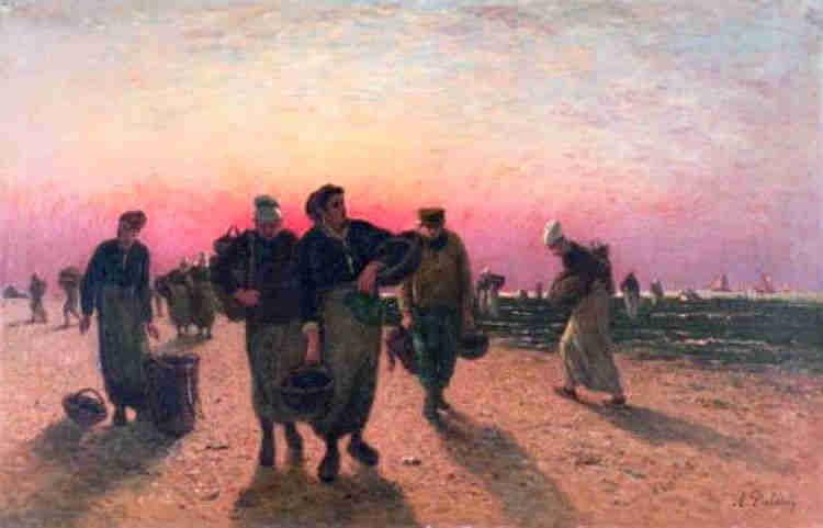 Ramasseuses de moules sur la plage, &agrave; Honfleur par Louis Alexandre Dubourg
