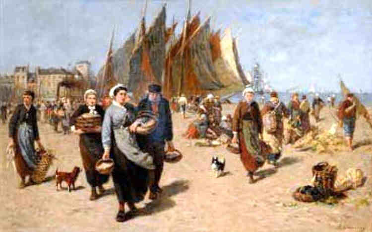 Retour de la p&ecirc;che &agrave;  Honfleur par Louis Alexandre Dubourg 