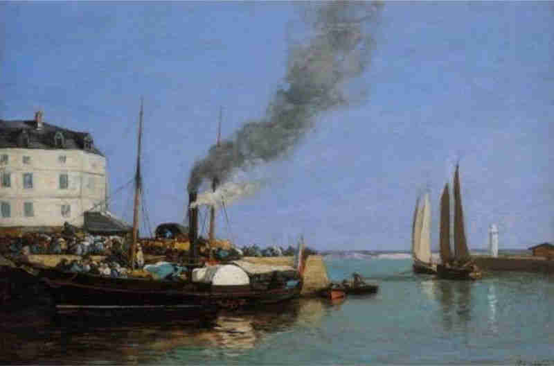 Le bateau &agrave; vapeur dans le port de Honfleur  par Eug&egrave;ne Boudin