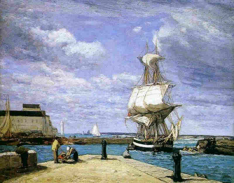 Navire quittant le port de Honfleur  par Eug&egrave;ne Boudin