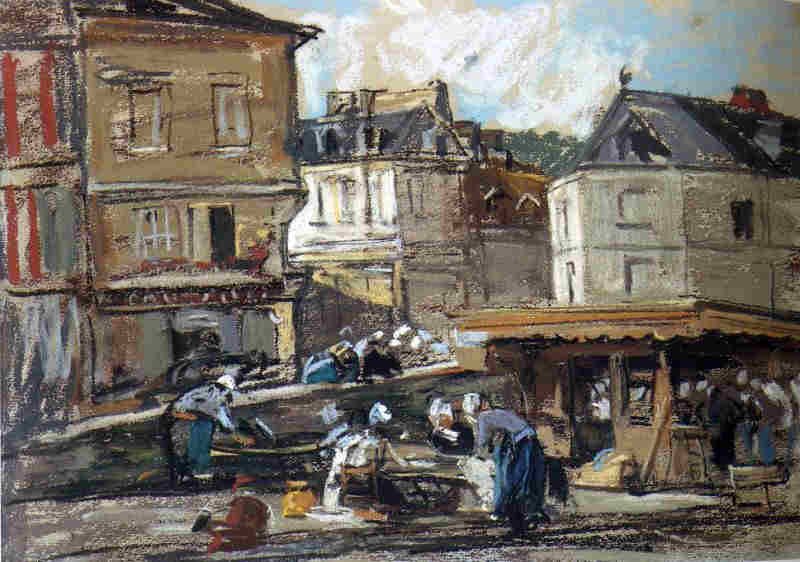 Petite poissonnerie &agrave; Honfleur  par Eug&egrave;ne Boudin