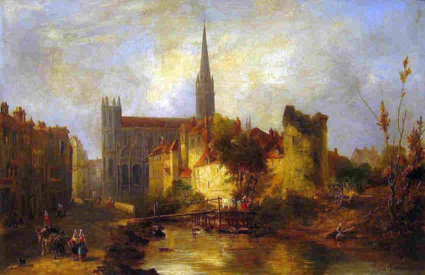 Vue du chevet de l'&eacute;glise St-Pierre et de l'Odon par William Fowler