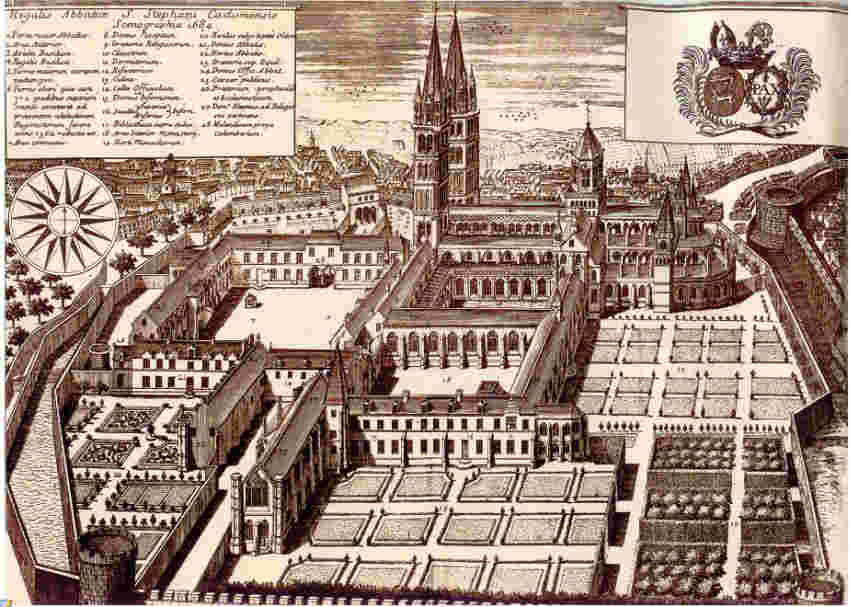L'abbaye aux Hommes &agrave; Caen, gravure de 1684